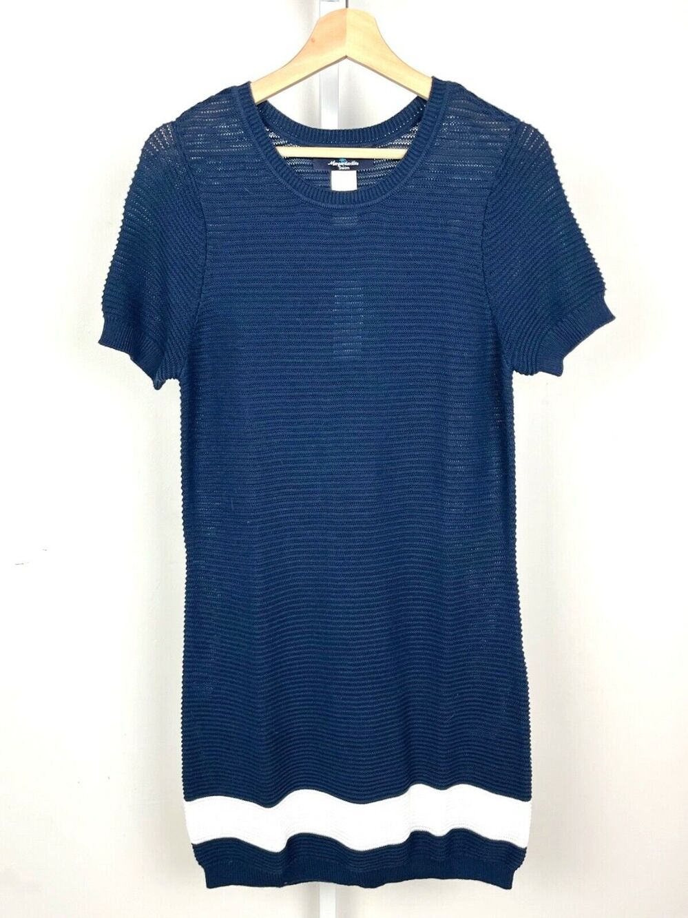 NWT MARGARITAVILLE M Swim Short Sleeve Knit Cover Up Beach Sweater Dress Blue